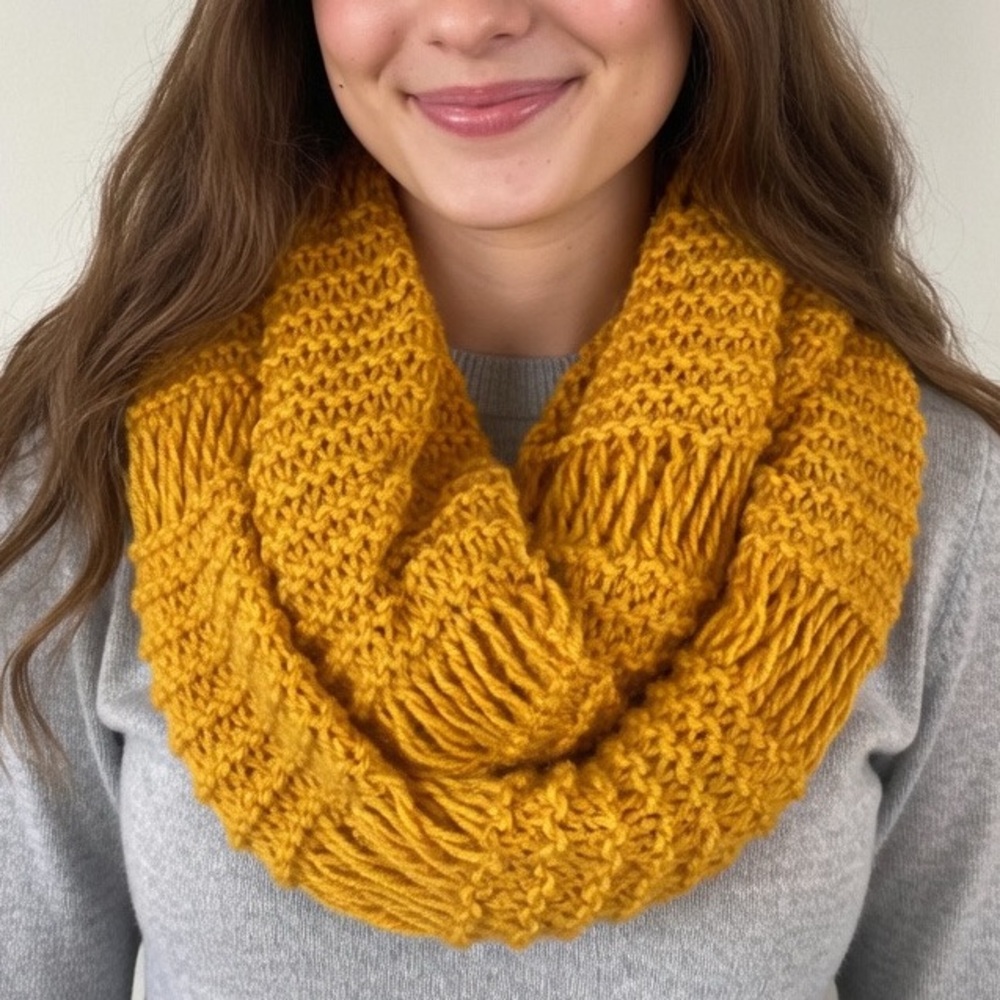 Lewis Knit Hand Knit Mustard Infinity Scarf